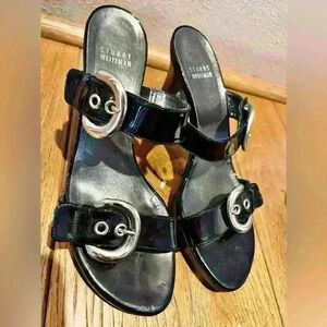 Stuart Weitzman Y2K Chunky Buckle Black Heels Size 7.5